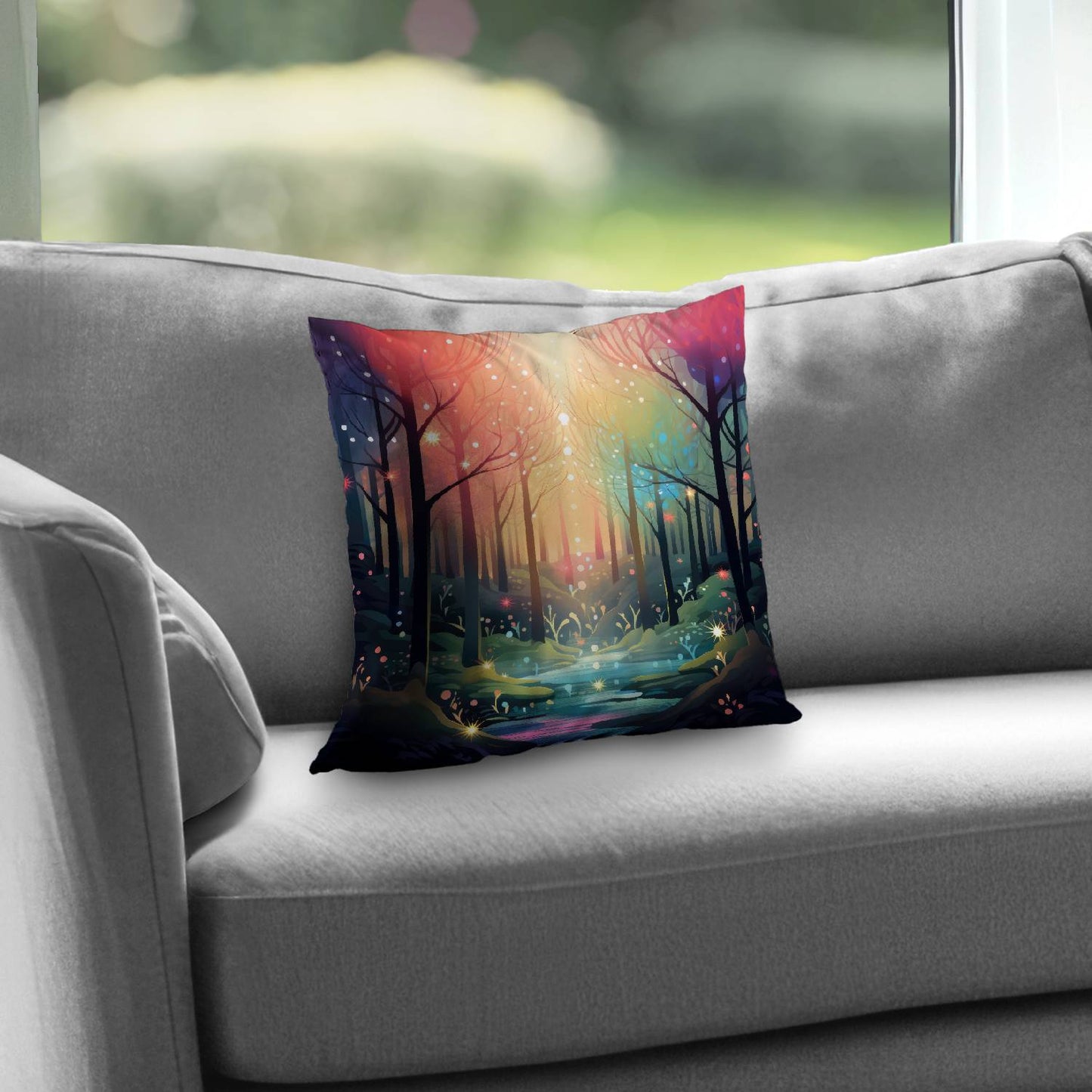 Magical forest Pink poly twill throw pillow | Home insert