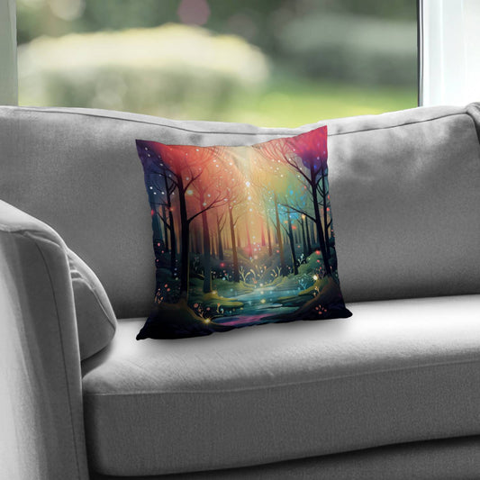 Magical forest Pink poly twill throw pillow | Home insert