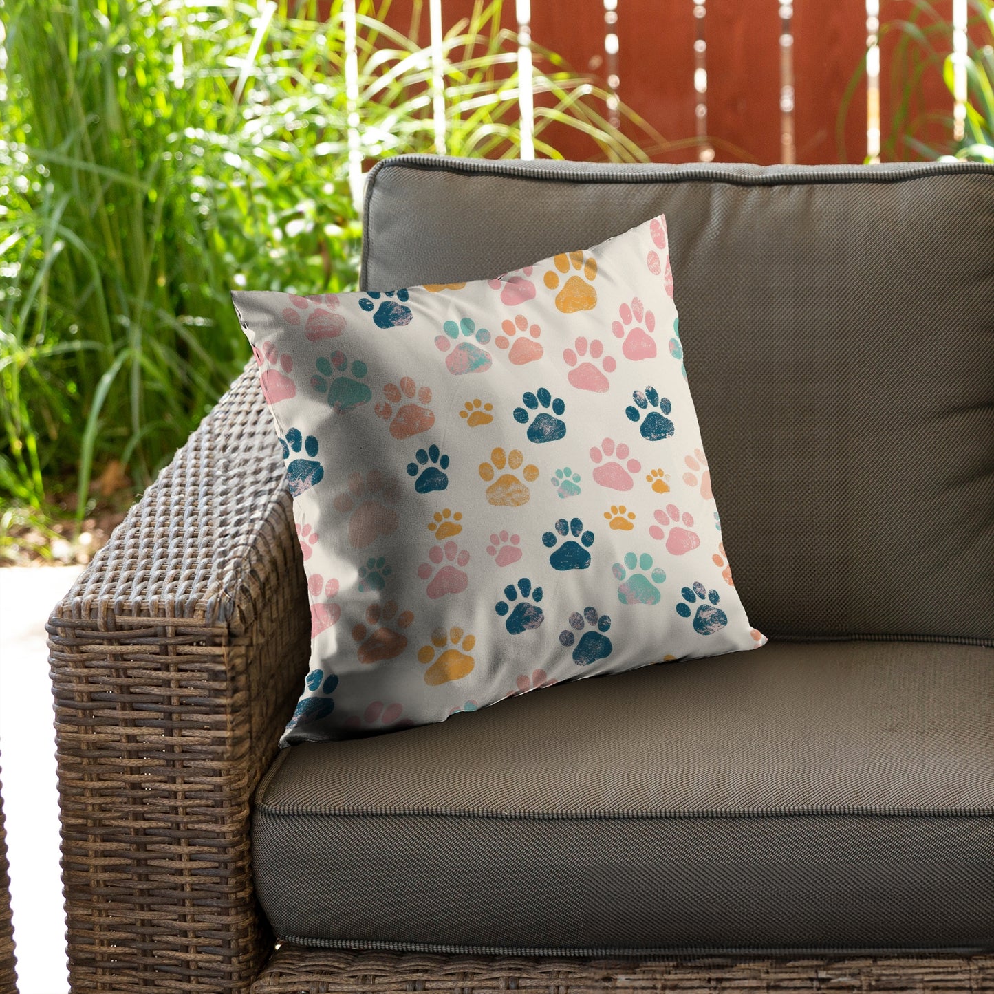 Cute Paws Orange Poly Twill Throw Pillow - Home Decor Insert