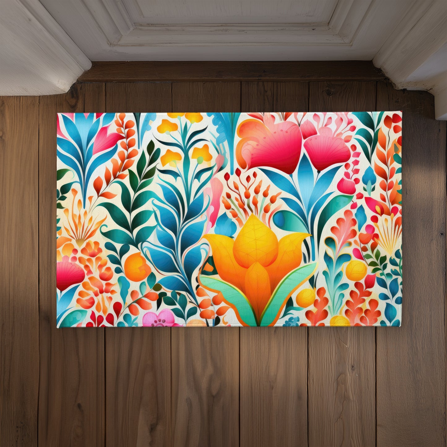 Flowing Flowers Orange Indoor Outdoor Door Mat | Home Decor