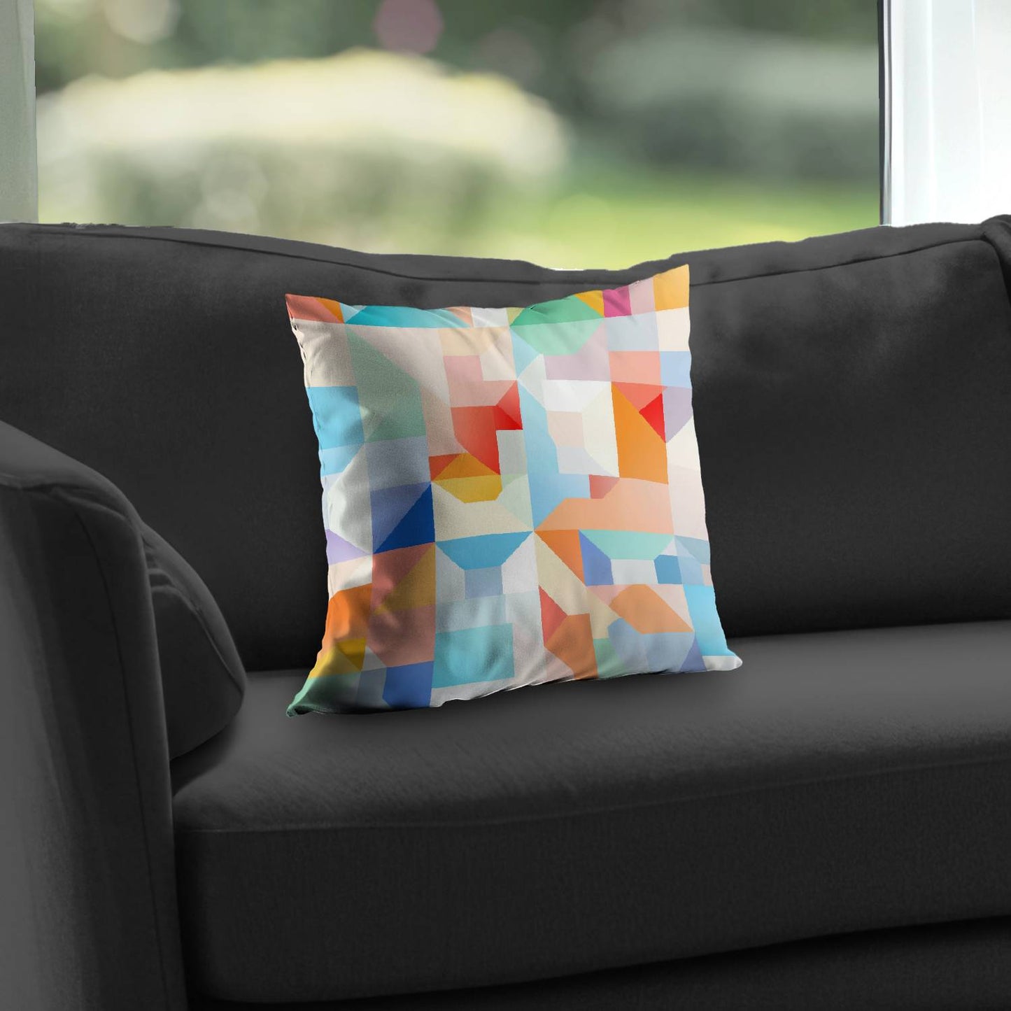 Coussin décoratif en sergé de polyester à motif géométrique - Cadence géométrique