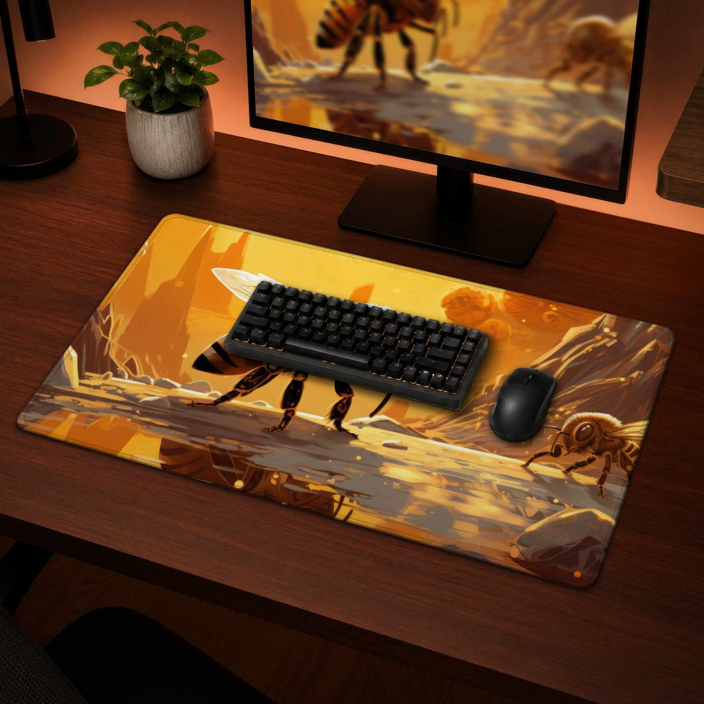 Bee World Desk Mat - Stylish Home Decor, Durable Surface