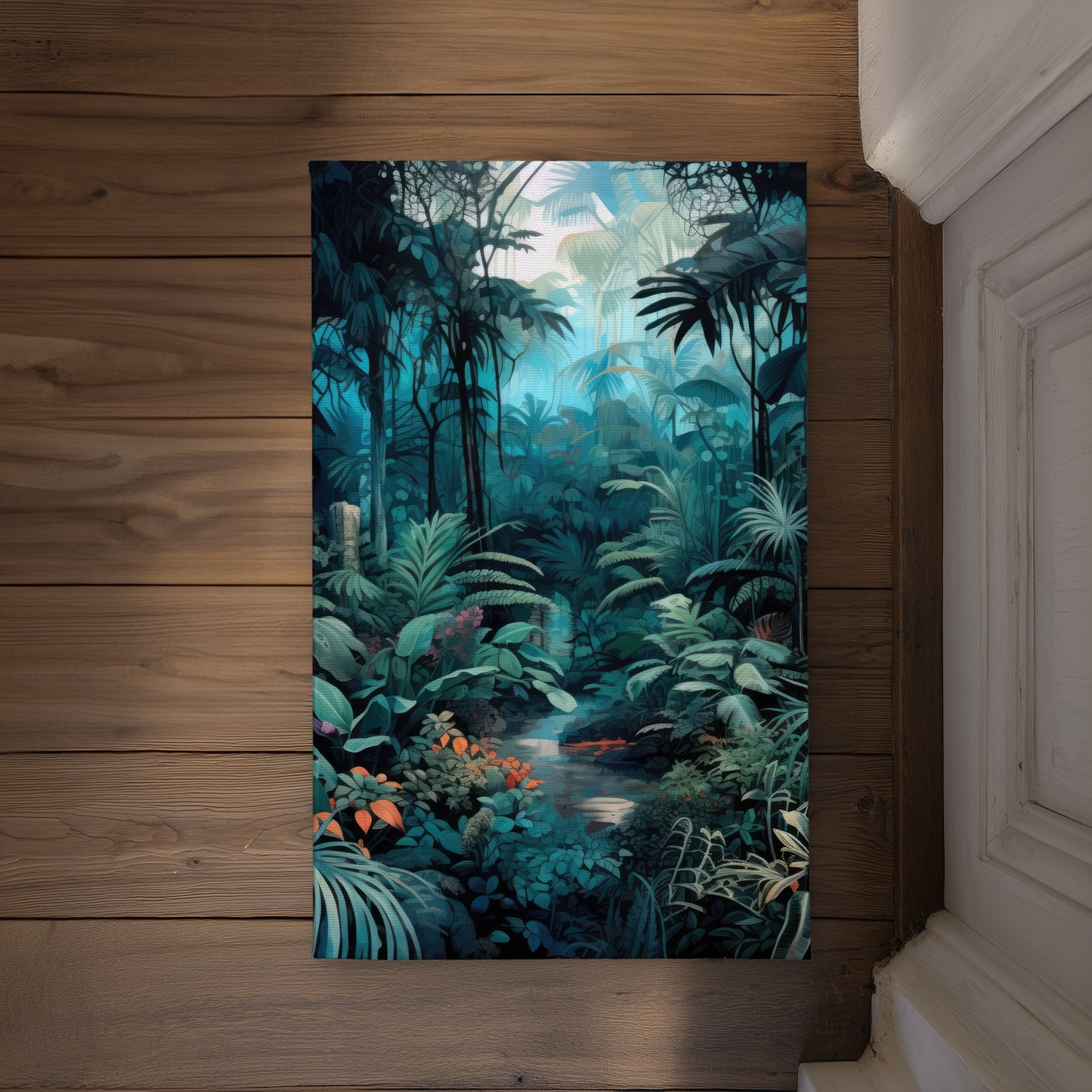Deep in the jungle Blue Indoor Outdoor Door Mat - Home Decor