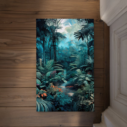 Deep in the jungle Blue Indoor Outdoor Door Mat - Home Decor