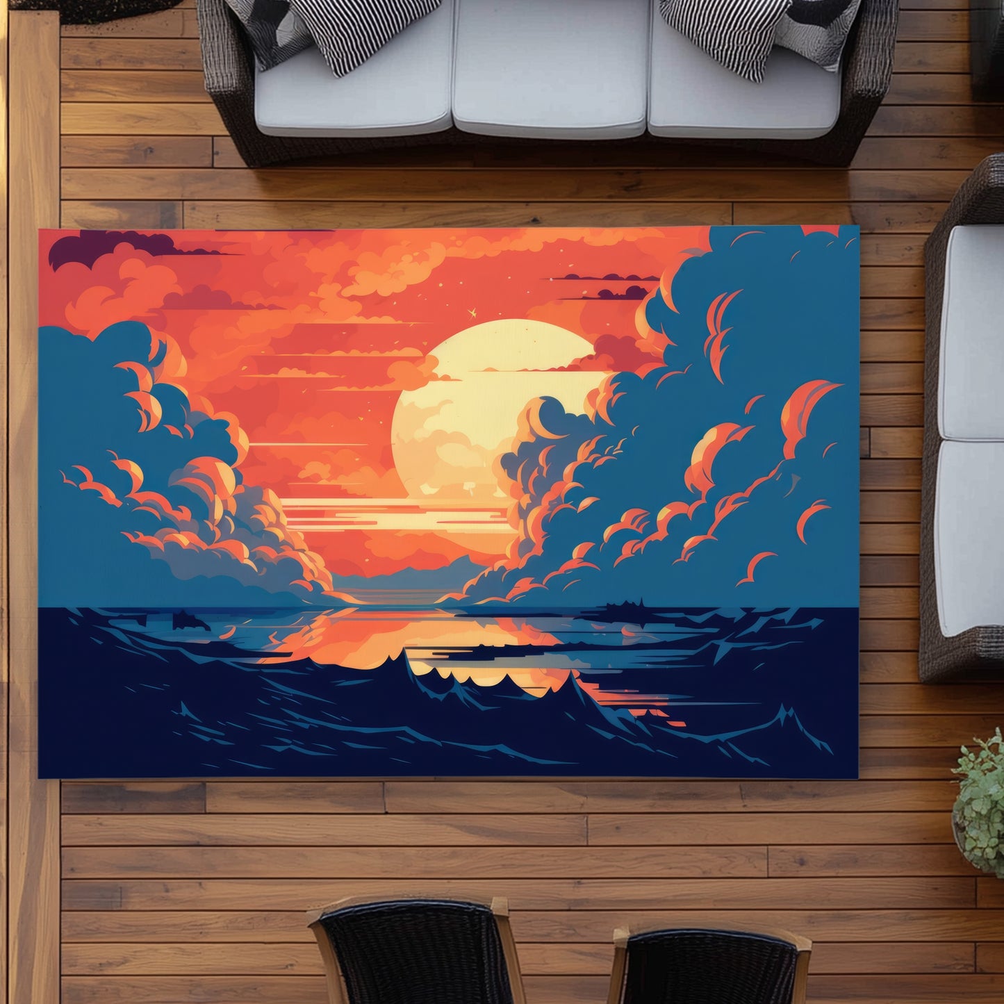 Tapis d'extérieur orange et bleu | Accent de décoration intérieure élégant