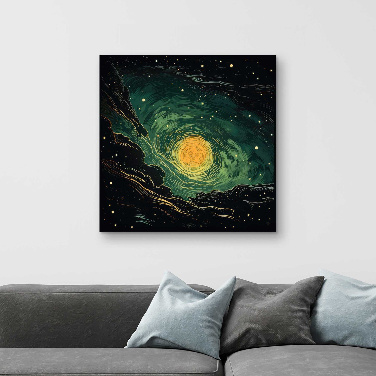Turmoil in Space - Yellow Canvas Art for Home Decor