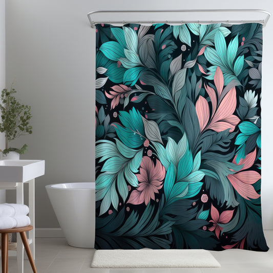 Neon Leaves Black Shower Curtain | Stylish Home Decor