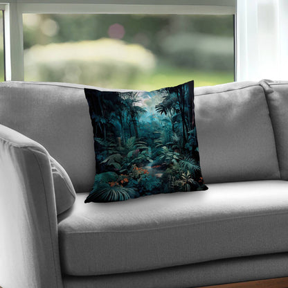 Deep in the Jungle Turquoise Poly Twill Throw Pillow - Decor