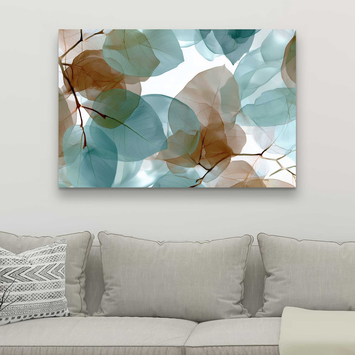 Translucent Leaves - Turquoise Canvas for Home Decor