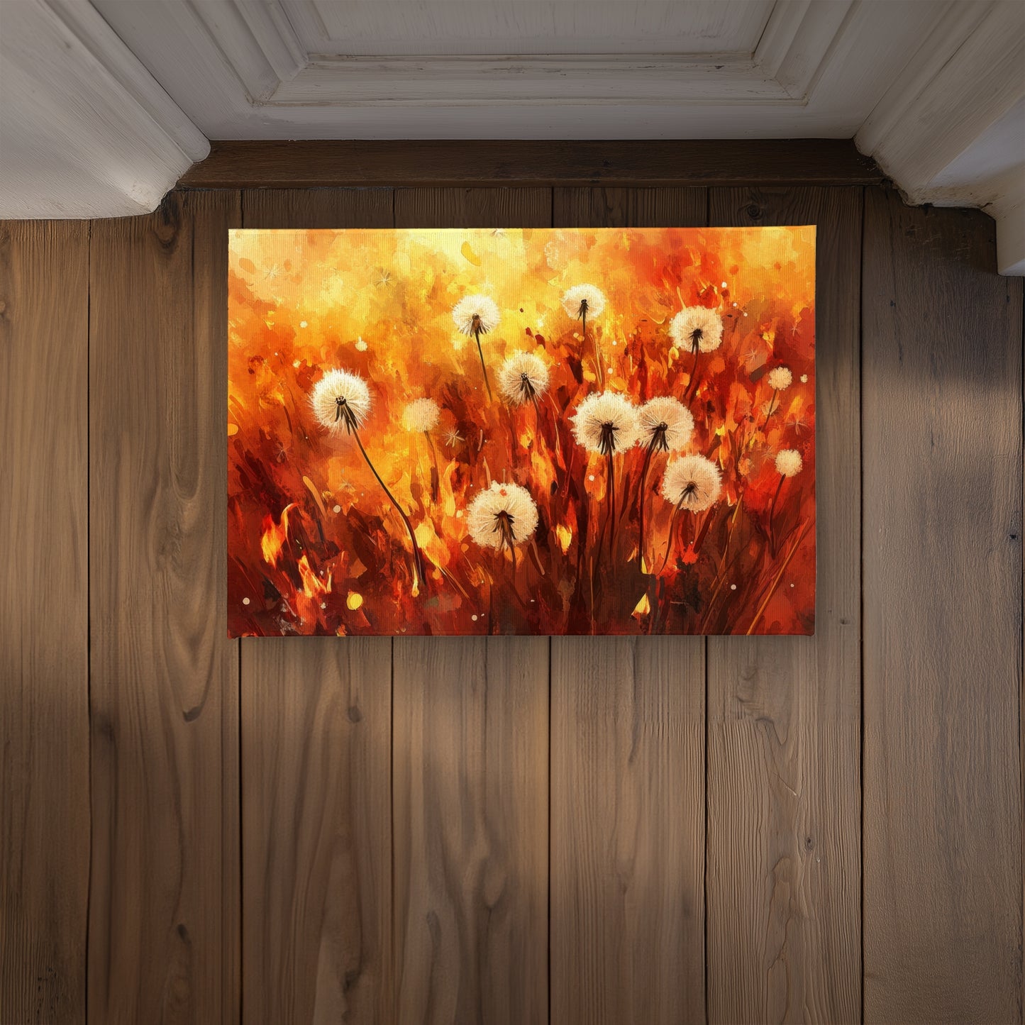 Dandelion Fire Yellow Indoor Outdoor Door Mat | Home Decor