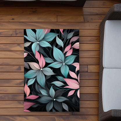 Desaturated Flowers Black Outdoor Area Rug - Home Decor