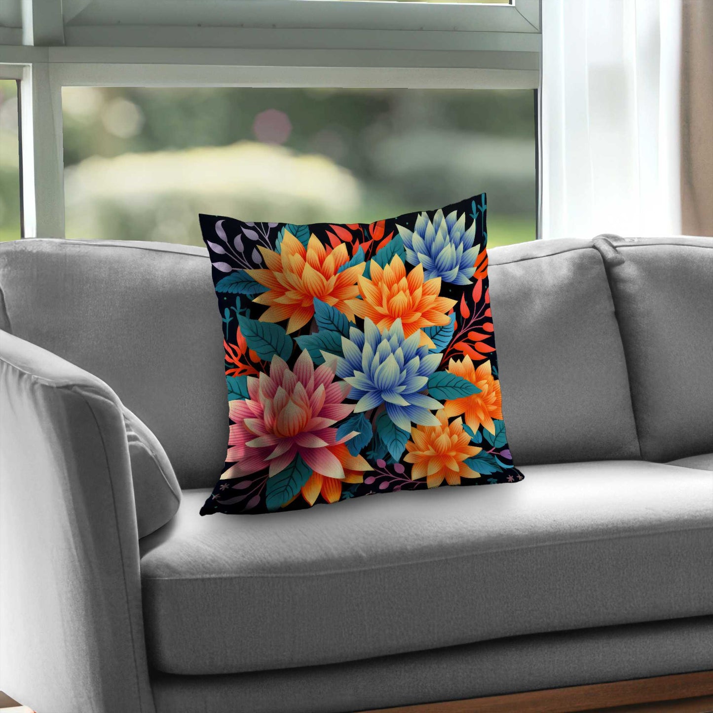 Coussin décoratif en sergé de polyester à motif bouquet de couleurs - Accessoire de décoration intérieure