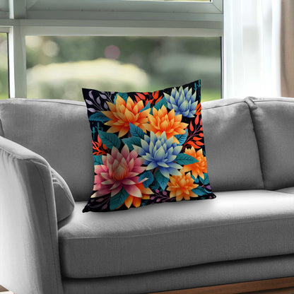 Coussin décoratif en sergé de polyester à motif bouquet de couleurs - Accessoire de décoration intérieure