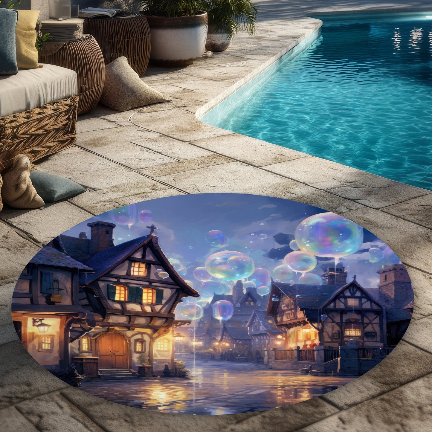 Tapis d'extérieur rond Bloopy town pour une décoration intérieure élégante