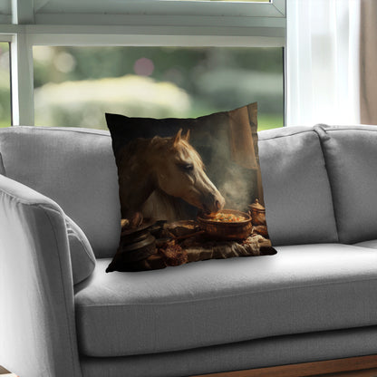 Horse on Soup Brown Poly Twill Throw Pillow - Decor Insert