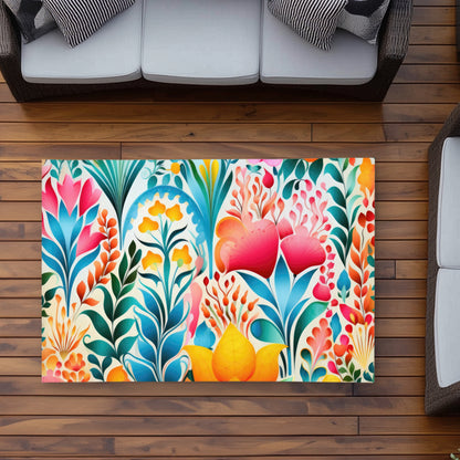 Flowing Flowers Outdoor Area Rug - Orange Home Decor Accent