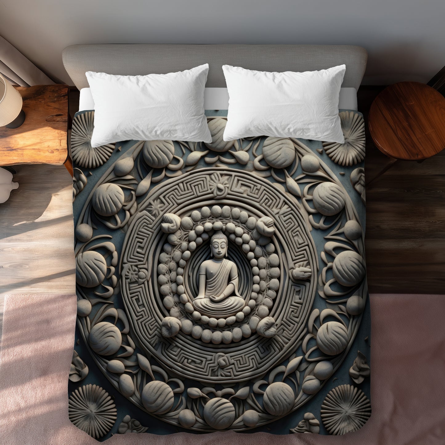 Spiritual Peace White Duvet Cover - Elegant Home Decor