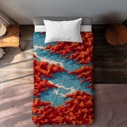 Red Mounds - White Duvet Cover for Elegant Home Decor