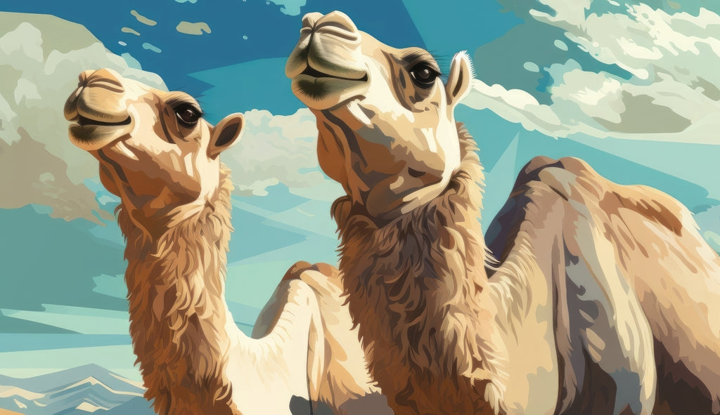 Camels Looking Up - Blue Indoor Outdoor Tablecloth | Decor