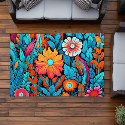 Floral Hues Turquoise Outdoor Area Rug | Home Decor Essentials