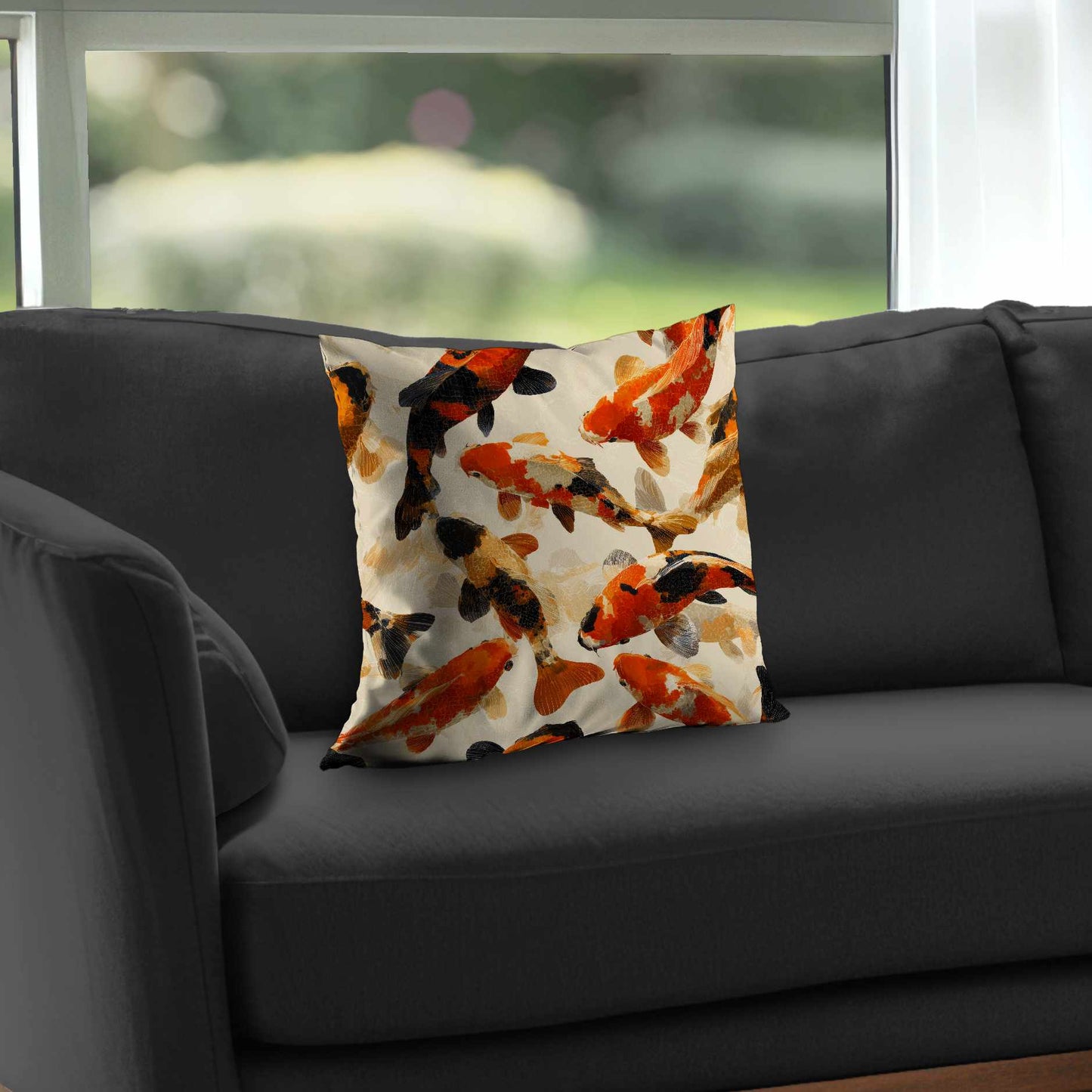 Coussin décoratif en sergé de polyester Koi Dance Flow - Accessoire de décoration intérieure