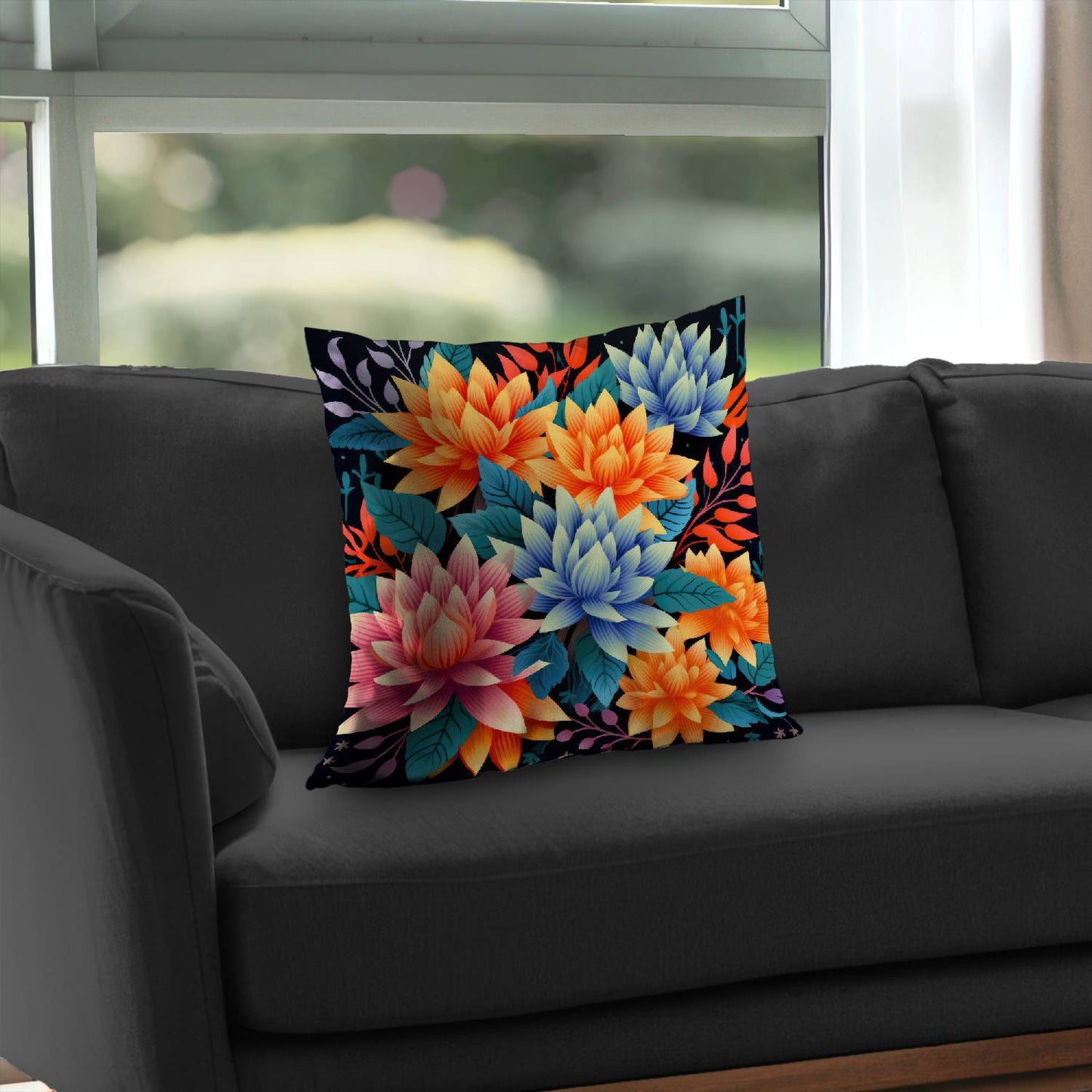 Coussin décoratif en sergé de polyester à motif bouquet de couleurs - Accessoire de décoration intérieure