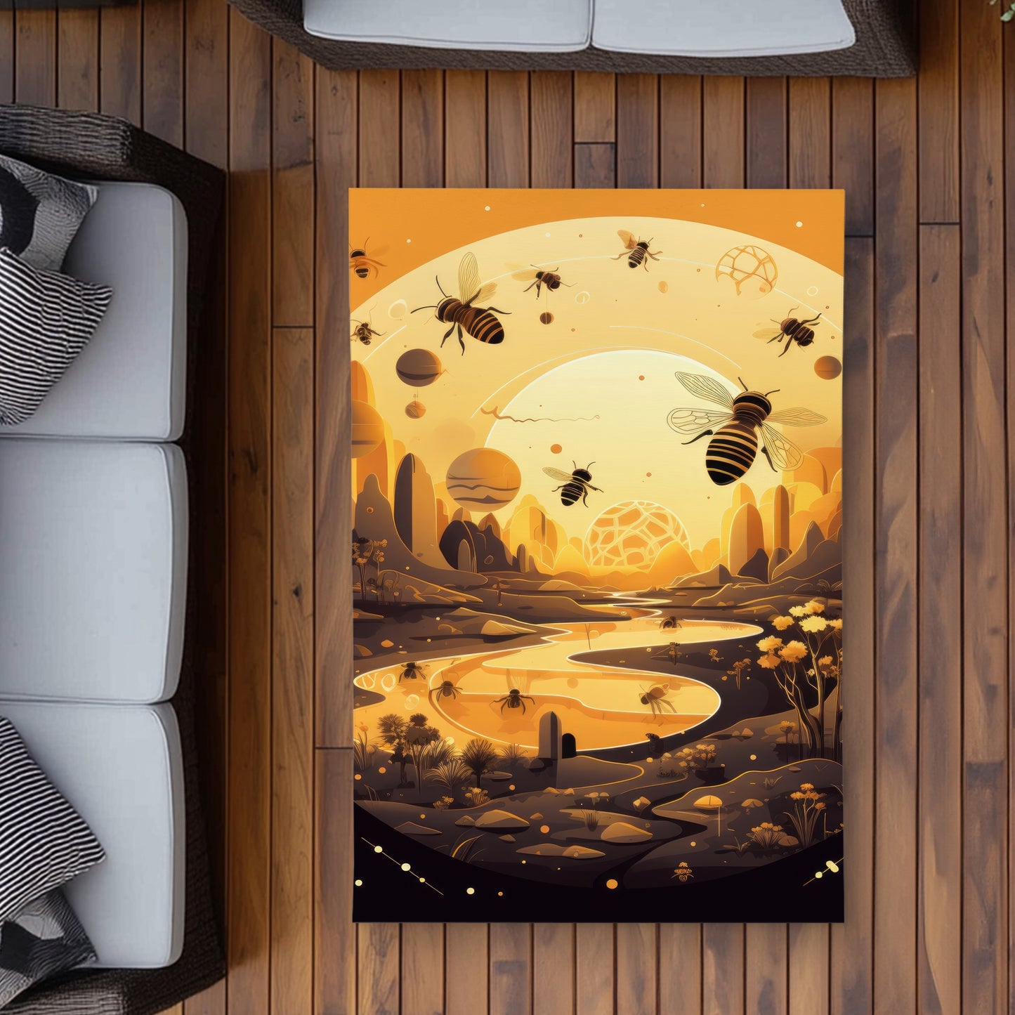Hive Planet Beige Outdoor Area Rug | Stylish Home Decor