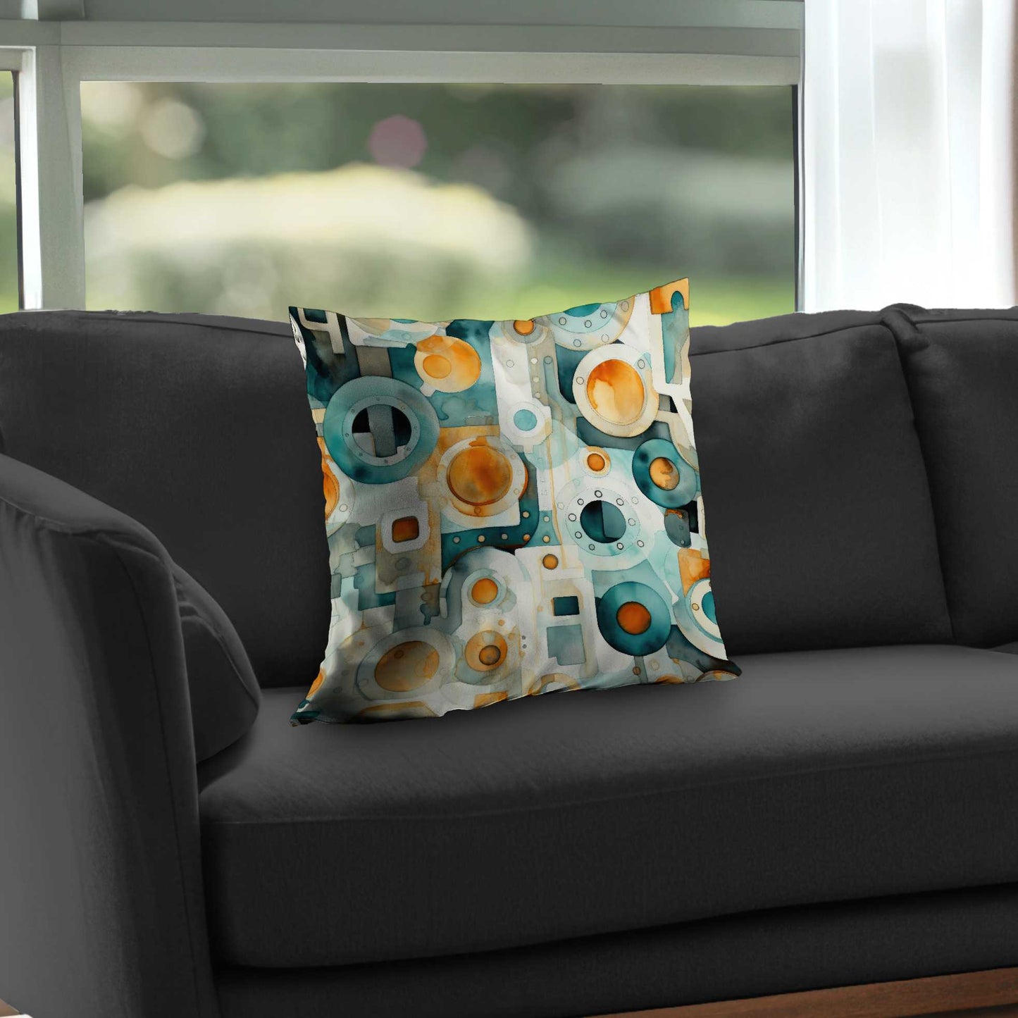 Decomposed Porthole Turquoise Poly Twill Throw Pillow | Insert