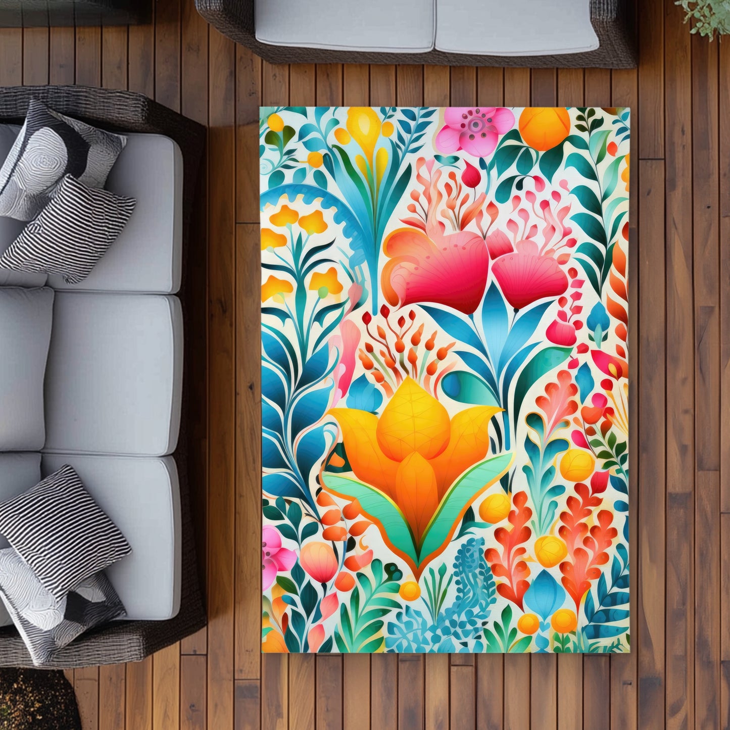 Flowing Flowers Outdoor Area Rug - Orange Home Decor Accent