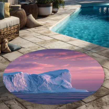 Tapis d'extérieur rond Iceberg au crépuscule | Accent de décoration intérieure