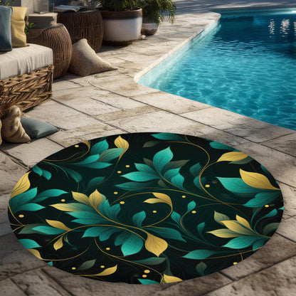 Twirling Twigs - Turquoise Round Outdoor Area Rug