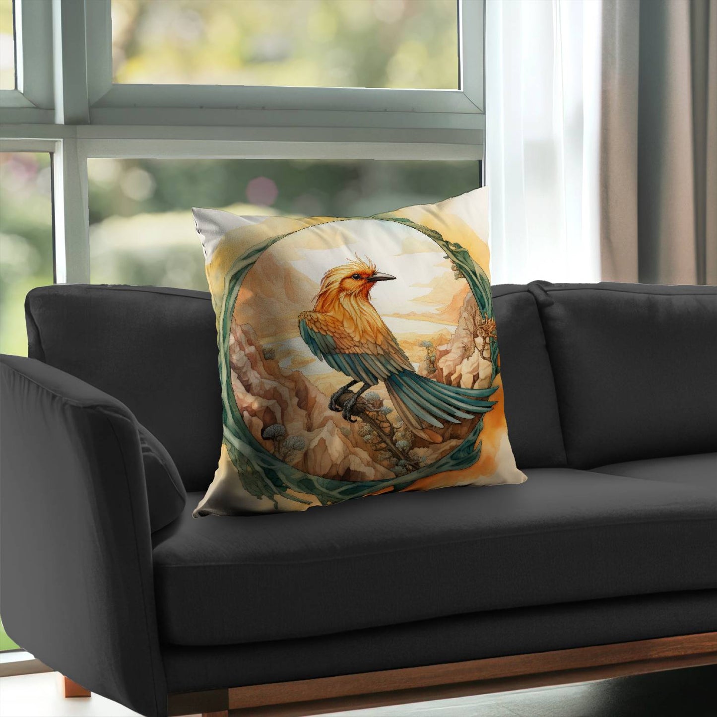 Perched bird - Throw pillow - Print on demand