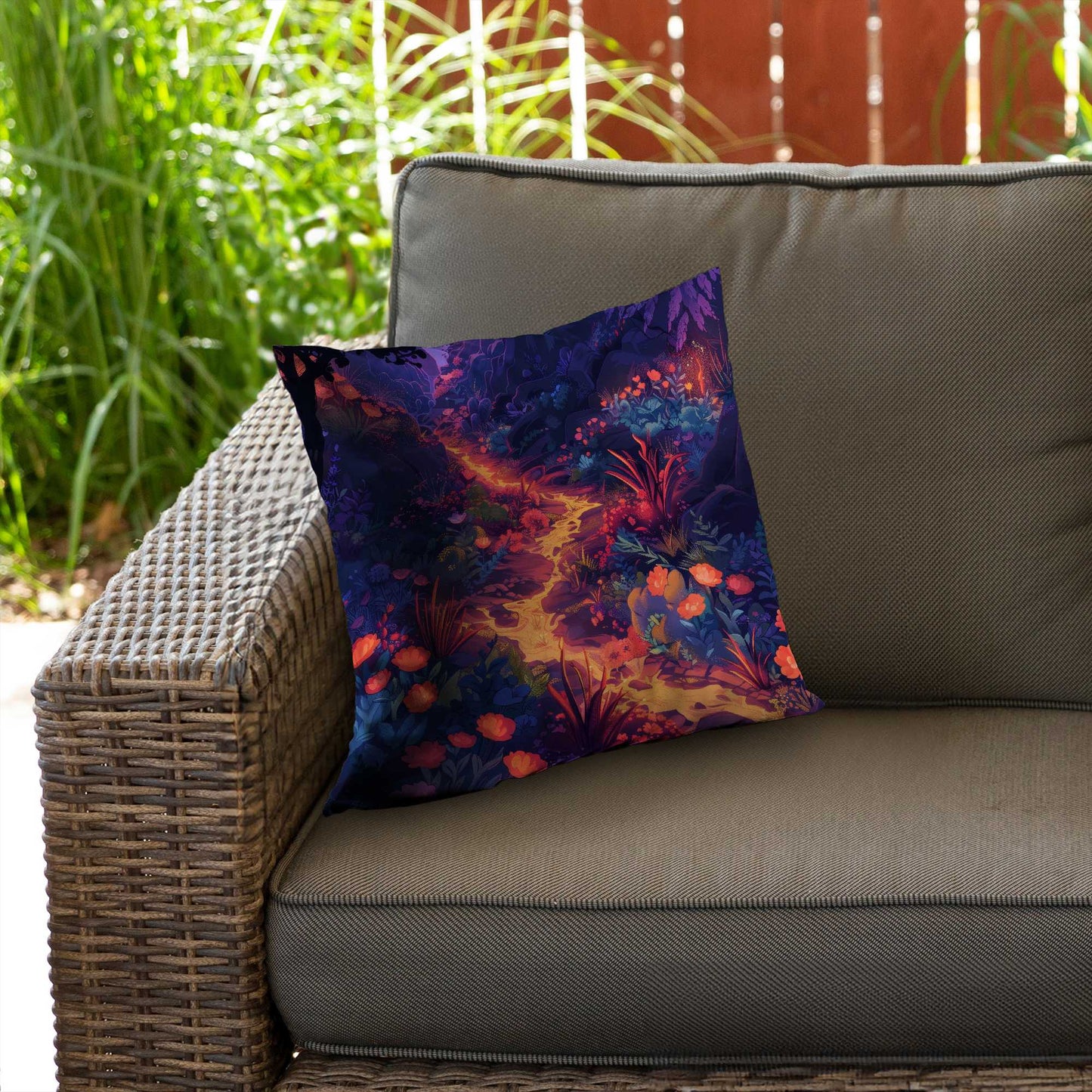 Burning Flowers Red Poly Twill Throw Pillow - Decor Insert